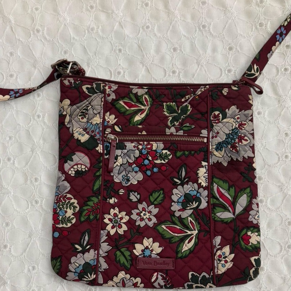 Vera Bradley Burgundy Floral Quilted Crossbody Bordeaux Blooms Print